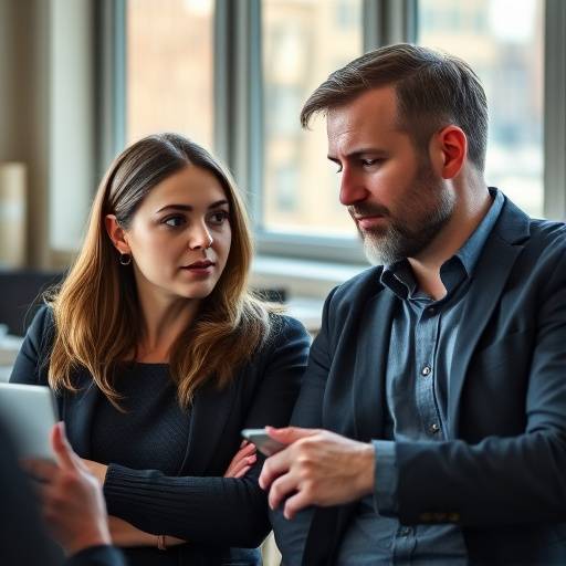 Founders Anya Petrova and Ben Carter discussing a project